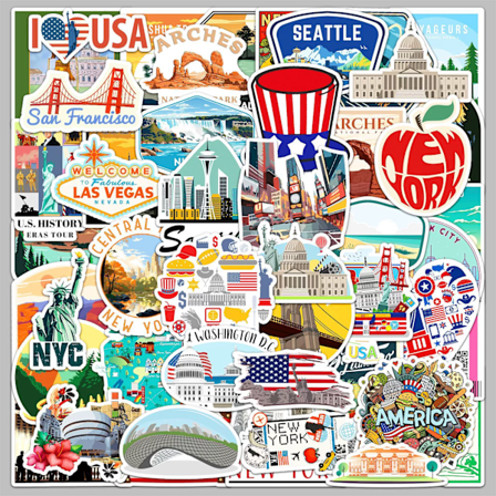 50 stk. USA Rejse Klistermærker Vandtæt Vinyl Kuffert Bagage Mærkater Skateboard Guitar Laptop