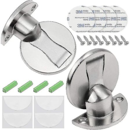 2-pack dörrstopp i metall, dörrskydd, golvfäste 5-12 mm med dolda skruvar, silver