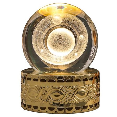 3D indvendigt udskåret LED lysende krystalkugle kreativ dekoration - Saturn