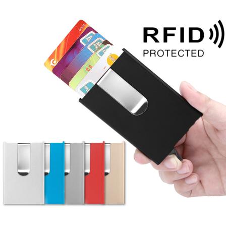 Korthållare 5 Kort Med Sedelklämma & Pop-up - Rfid-skydd Blå