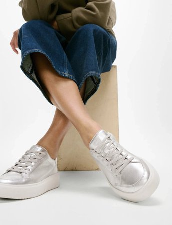 FitFlop Rtg Metallic-Leather Sneakers - Silver - EU38