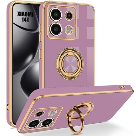 Coque för Xiaomi 14T - Skydd i silikon med stötmotstånd och 360° roterande ring - Lila
