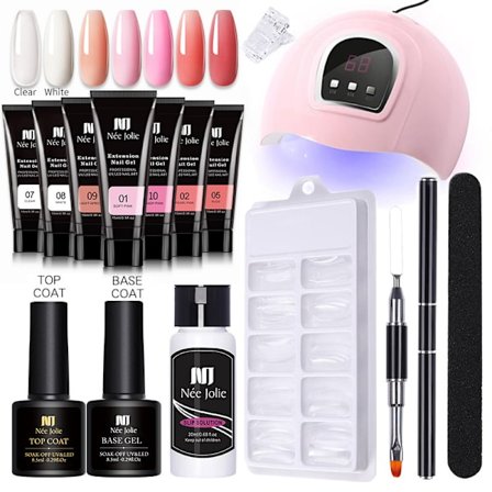 Nagelförlängningsgelkit, Gel-nagelkit med UV-lampa, Nagelutbyggnadsförlängningskit Manikyrsats med 7 färger