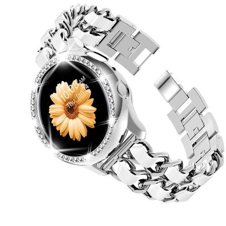 Samsung Galaxy Watch 3 (45mm) klockarmband i rostfritt stål + läder - Silver / Vitt Läder