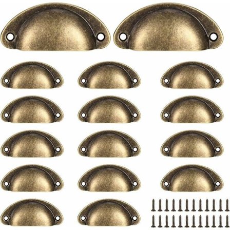 16 Skallhåndtag, vintage skuffehåndtag, retro halvcirkel køkkenkabinet dørhåndtag og knapper, skab kommode dørhåndtag