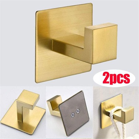 Självhäftande handdukshållare för badrum utan borrning, med guldfärgad krok, premium dörr