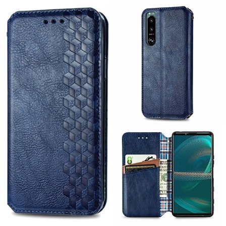 Läder Sony Xperia 5 III fodral med romb-design - Blå