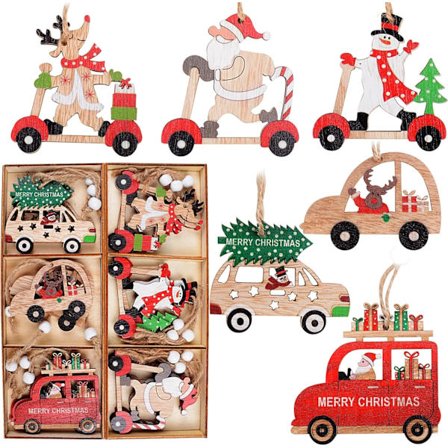 18 stk. Juledekorasjoner i tre juletrepynt Julepyntsett i tre Anheng for dekor Trehengende håndverk Gaveetiketter