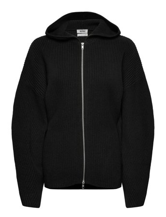Monki Long Knitted Zip Hoodie - Black - L