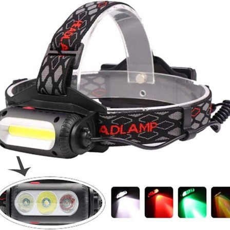 Uppladdningsbar pannlampa, kraftfull 1000 lumen LED-pannlampa med rött/g