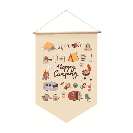 Happy Camping femkantet flagg vanntett Oxford stoff