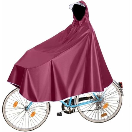 Vanntett sykkelkappe, unisex sykkelponcho, lett regnponcho for sykkel, med hatt, for sykler, terrengsykler, elsykler (rød)