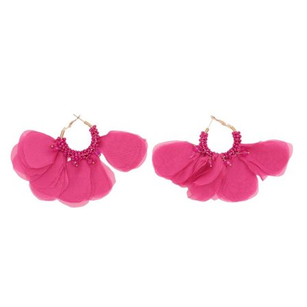 Store stofblomster dinglende øreringe indviklede perlebesatte håndlavede stofblad hoop øreringe til kvinder piger ferie bryllup rose rød