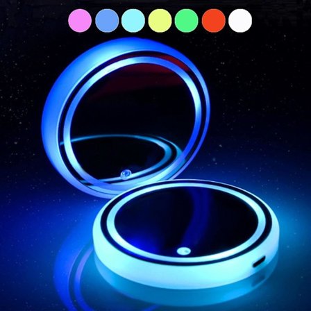 SBSGV 2 stk. LED Bil Kopholder Lys, 7 Farver Skiftende USB Opladningsmåtte Vandtæt Kop Pad, LED Interiør Atmosfære Lampe Dekoration Lys Bil Tilbehør