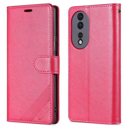 Azns Stand Wallet Phone Case For Honor 80 Pro 5g, texturerat PU-läder + TPU Fullt skydd Magnetiskt cover Red