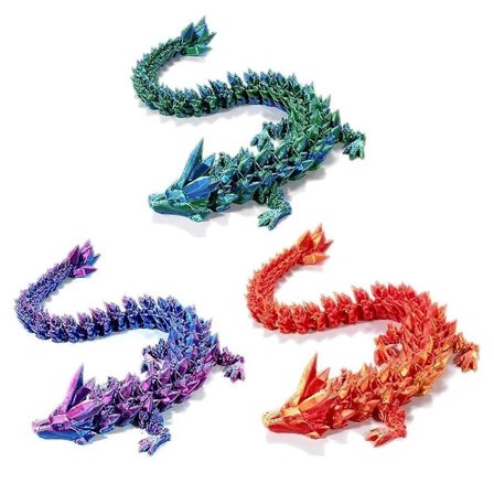 3D-printed Crystal Dragon 30cm 3pcs, 3D-printed Flexible Articulated Dragon, Decoration