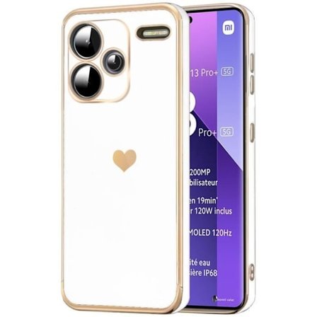 Coque - E.F.CONNECTION - För Xiaomi Redmi Note 13 Pro+ 5G - Stötresistent - Ultra Slim - Hjärtmotiv - Vit