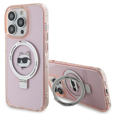 Karl Lagerfeld KLHMP15LHMRSCHP iPhone 15 Pro 6.1" Pink Hardcase Ring Stand Choupette MagSafe