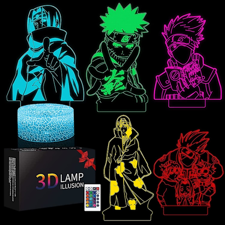 5 kpl Naruto Anime 3D Yövalo 16 Väriä Vaihtuvat Kosketus- ja Kaukosäätimellä Animehahmo Manga Illuusio LED-Lamppu Joululahjat