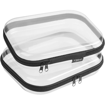 2 STK Hard Veske med Glidelås Dobbel, Bærbar Vanntett Kosmetikkveske med Glidelås, DIY Oppbevaringsorganisatorer, Hard Plastikk Etui, Klare 