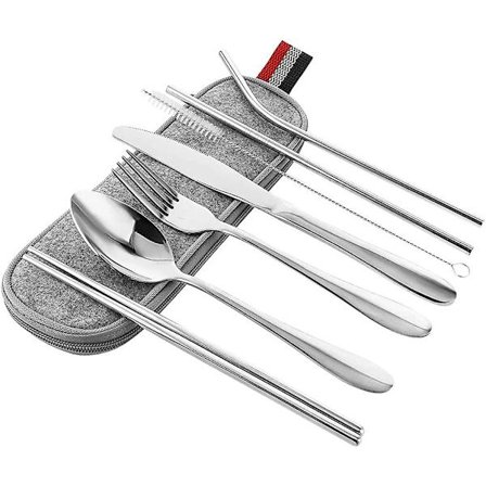 Camping Bestik Rejsebestik 8 stk. Bærbart Bestik Voksen Bestiksæt Rustfrit stål