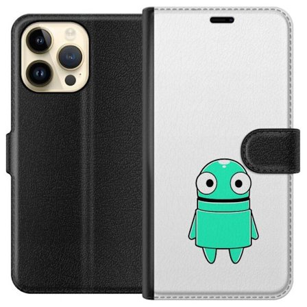 Yhteensopiva Lompakkokotelo Apple Apple iPhone 15 Pro Max Turkoosi piirroshahmo isoilla silmillä ja iloisella persoonallisuudella yksinkertaisessa ku