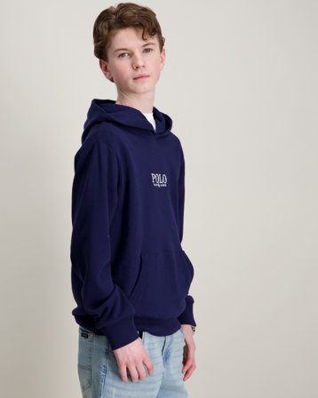 Polo Ralph Lauren Logo French Terry Hoodie Blå Tröjor Kille - Kids Brand Store