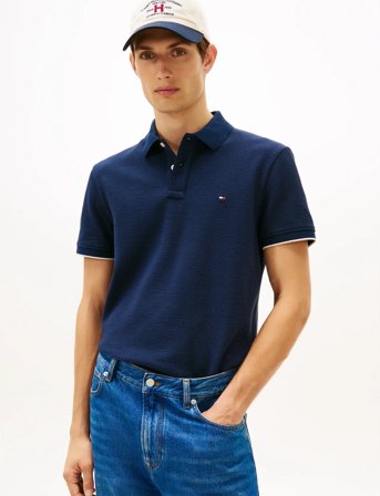 Tommy Hilfiger Seersucker Reg Polo - Navy - M