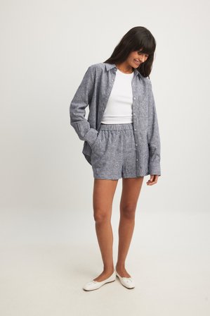 NA-KD Elastic Waist Linen Blend Shorts - Sommertøj - Blå/Stribet - EU 38