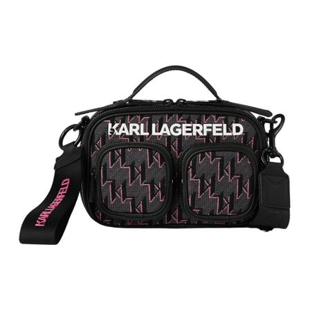 Karl Lagerfeld, Monogram Double Pocket Crossbody Bag Czarny, Kobieta, Rozmiar: ONE Size