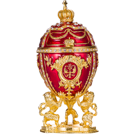 Faberge stil egg Smykkeskrin med løver og keiserkrone 15,5 cm rød