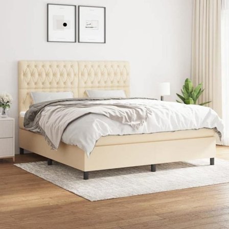 Maison Exclusive - Sängbotten med lameller och madrass Creme 180x200 cm Tyg