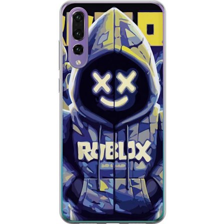 Kompatibelt Mobildeksel til Huawei Huawei P20 Pro Blågul Roblox hettegenserfigur med minimalistisk neonstil og masket ansikt, moderne spillillustrasj
