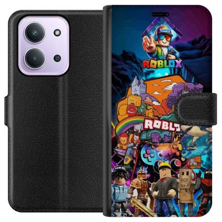 Kompatibelt Lommeboketui til Xiaomi Redmi 15C Dynamiskt Roblox univers collage med karakterikoner og fantasimiljø fargerike spillmotiver