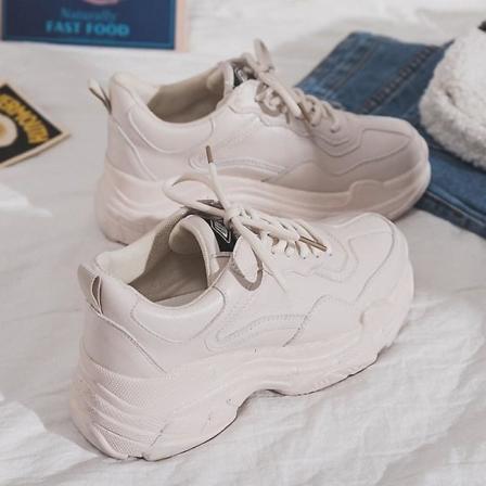 Nya Casual Sneakers för kvinnor med snörning plattformsskor Beige 35