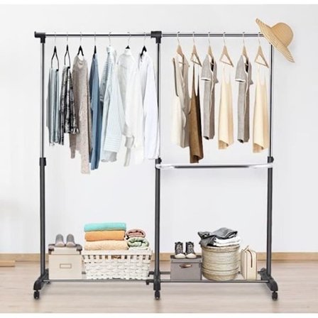 COSTWAY Klädställ på hjul Mobilt teleskopiskt justerbar höjd och bredd 57 x 44 x 168 CM (förlängd)