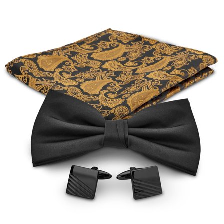 Black and Paisley Suit Accessory Set for Men - Bow Tie Sets