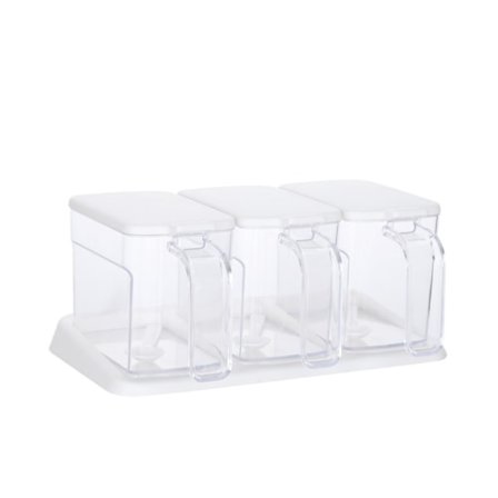 Selkeä Mausterasia, 3 Osainen Selkeä Mausterasian Säilytysastia Mausteille, Suolalle, Sokeriin, Kastikkeille, Maustepurkit Lusikoilla