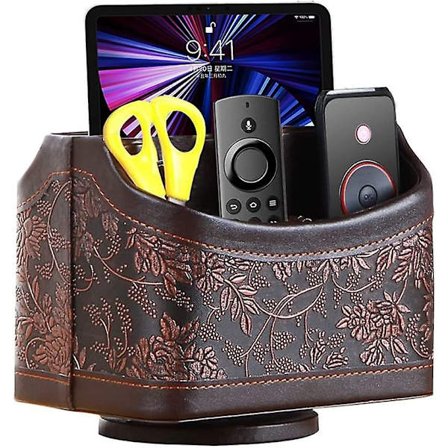 Antiikki Nahkainen Kaukosäätimen Pidike, 360 Asteen Kiertävä Työpöydän TV-Kaukosäätimen Telakka/laatikko