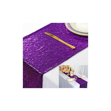 Lila bordslöpare med paljetter, 30x180cm, bordsduk för fest, paljetter, kungligt lila, julbordslöpare, linneduk