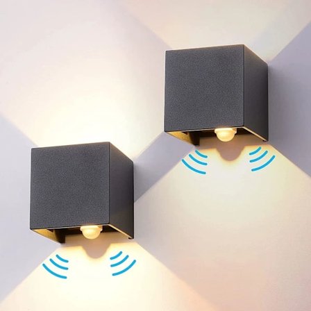 2 Black Outdoor Lights with Motion Sensor