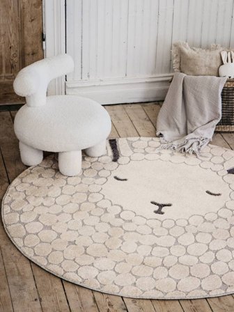 Lollo Lamm Tappeto Bambini Ø 150 Piccolo Greige/Beige Animale Rotondo