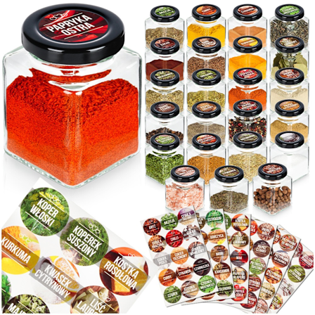 Kryddbehållare glas 100 ml 24 st + 90 klistermärken