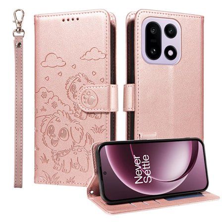 OnePlus 15 Konstläder Plånboksfodral RFID-Skydd Imprinted Dog Pattern