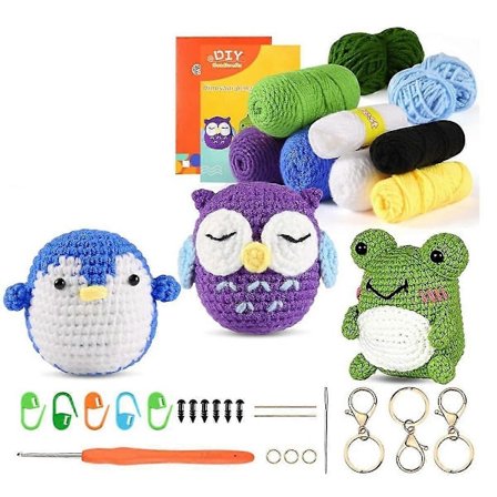 3 stk Heklesett for Begynnere, Dyr Heklesett for Fullstendige Begynnere Voksne med Steg-for-steg