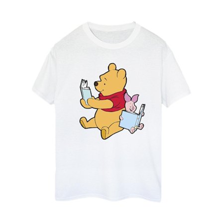 Nalle Puh Dam/Flick Läsande Bomulls Boyfriend T-shirt