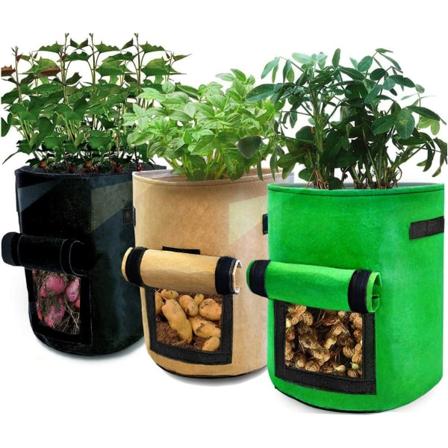 Planteposer 3-pak 10 gallon plantevækstposer, grøntsagsdyrkningsposer med låg og håndtag til kartofler, gulerødder