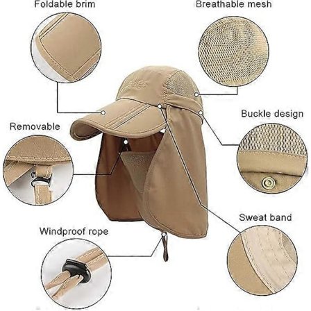 Nacke Ansikte Flik Utomhuskeps UV-skydd Solhattar Fiskehatt Snabbtorkande