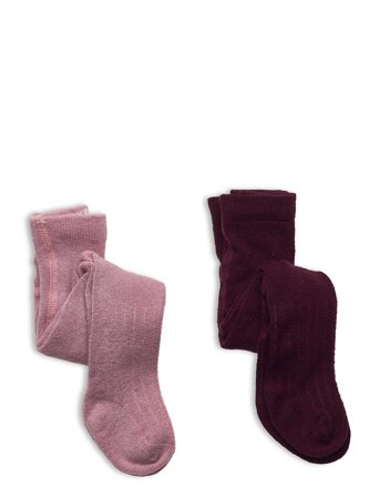 Minymo Wool Stocking - Rib 2-Pack - Pink - 80-86