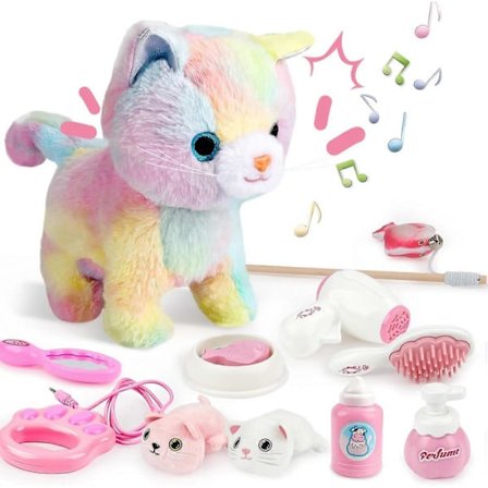 Fjärrstyrd Elektronisk Plyschkatt för Barn, Interaktiv Elektronisk Kattleksak, Skäller, Går, Lekkläder, Plyschdjur som Går